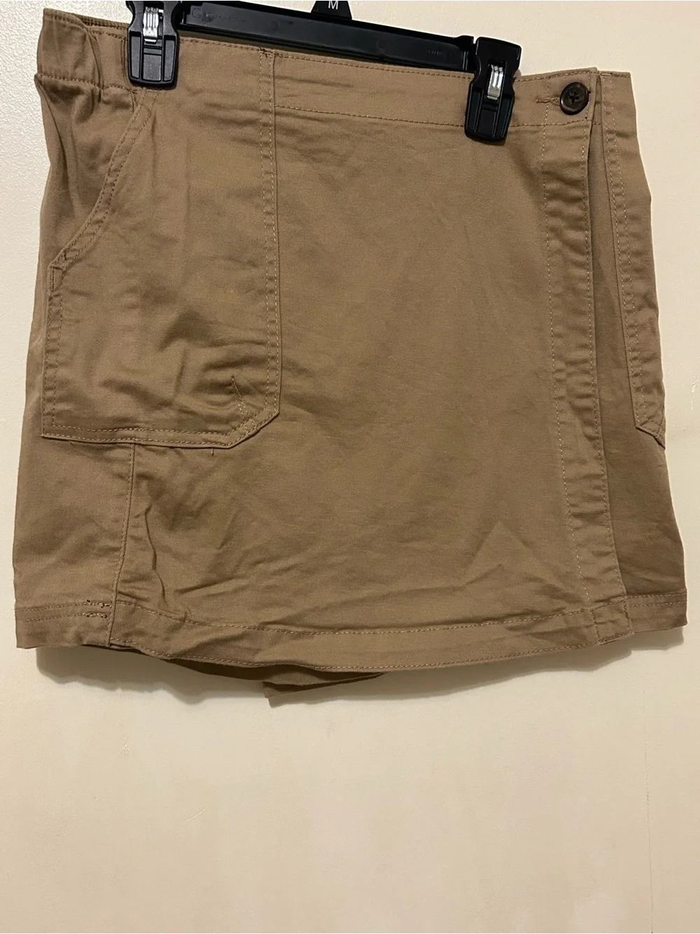 Nine West Tan Utility Skort with Patch Pockets Cotton Spandex Sz S Elastic waist